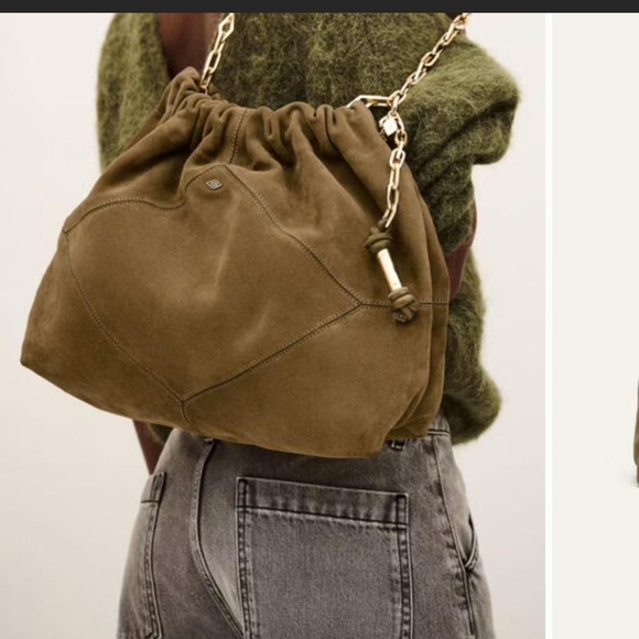 Chic Brown Suede Shoulder Bag with Chain Strap